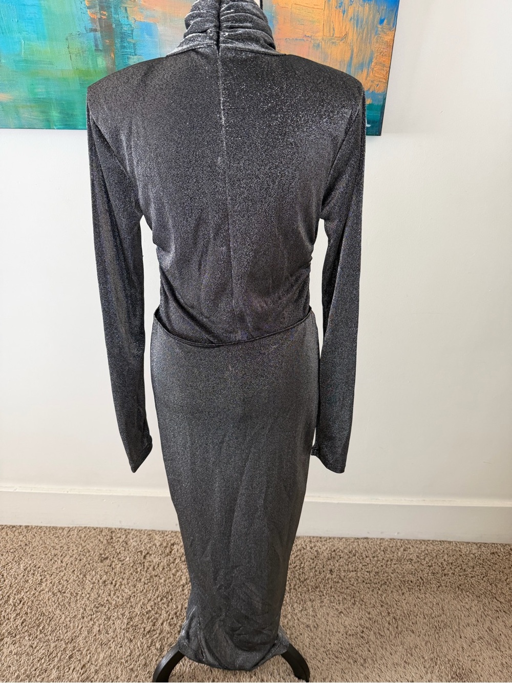 All Saints Silver Metallic Ayla High Neck Maxi Modern Party Dress 6 - Picture 8 of 14
